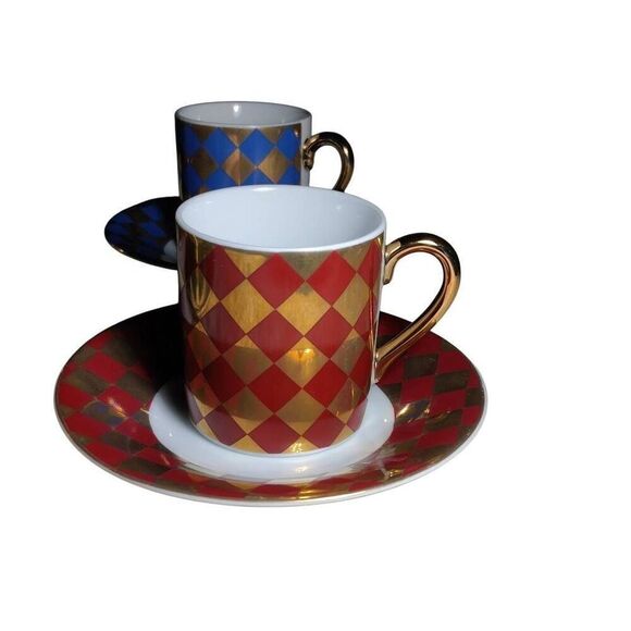 Neiman Marcus Japan Vintage Demitasse Espresso Cup & Saucer Set of 4 Gold Diamon - Picture 11 of 15